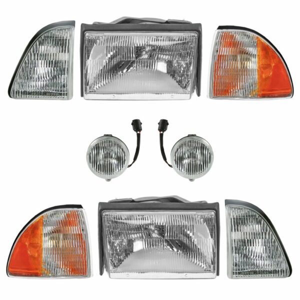 Headlight Parking Fog Turn Signal Light Kit 8 Piece Set for 87-93 Ford Mustang