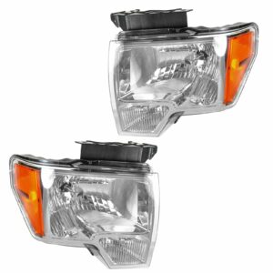 Headlight Headlamp LH Left & RH Right Pair Set for 09-14 Ford F150 Pickup Truck