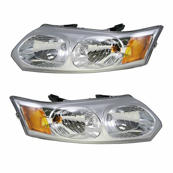 Headlights Headlamps Left & Right Pair Set for 03-07 Saturn Ion 4 Door Sedan