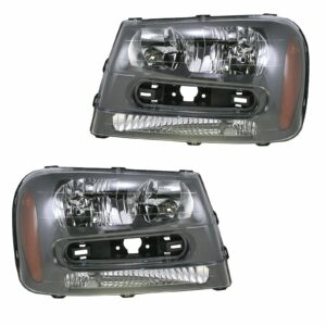 Headlights Headlamps Left & Right Pair Set for 02-09 Chevy Trailblazer
