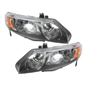 Headlights Headlamps Left & Right Pair Set for 06-08 Honda Civic 4 Door Sedan