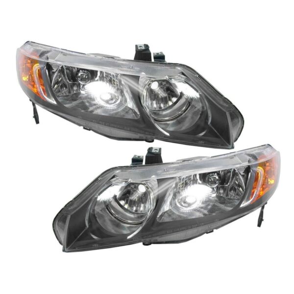Headlights Headlamps Left & Right Pair Set for 06-08 Honda Civic 4 Door Sedan