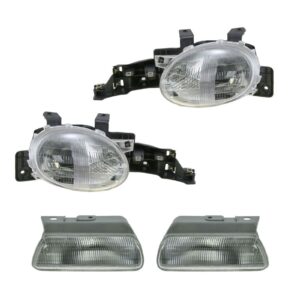 Headlights Headlamps & Corner Parking Lights Left & Right Set Kit for 95-99 Neon