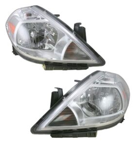 Headlights Headlamps Lights Lamps LH & RH Pair Set of 2 for 07-12 Nissan Versa
