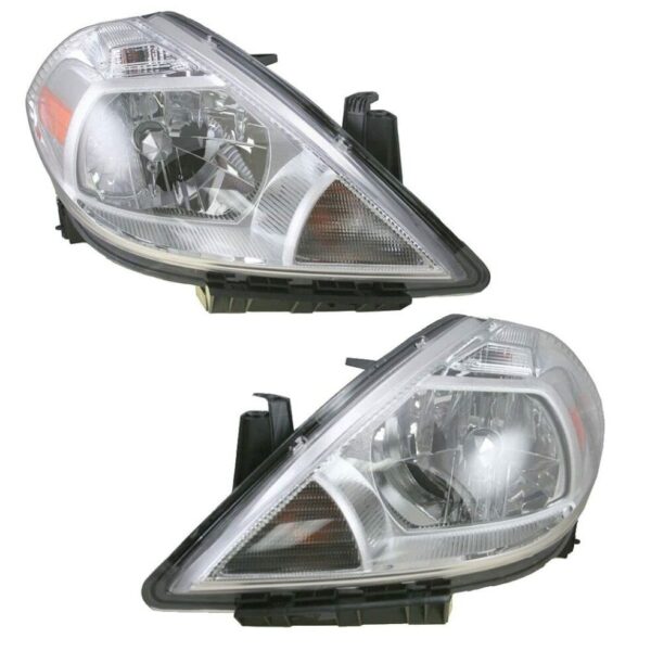 Headlights Headlamps Lights Lamps LH & RH Pair Set of 2 for 07-12 Nissan Versa
