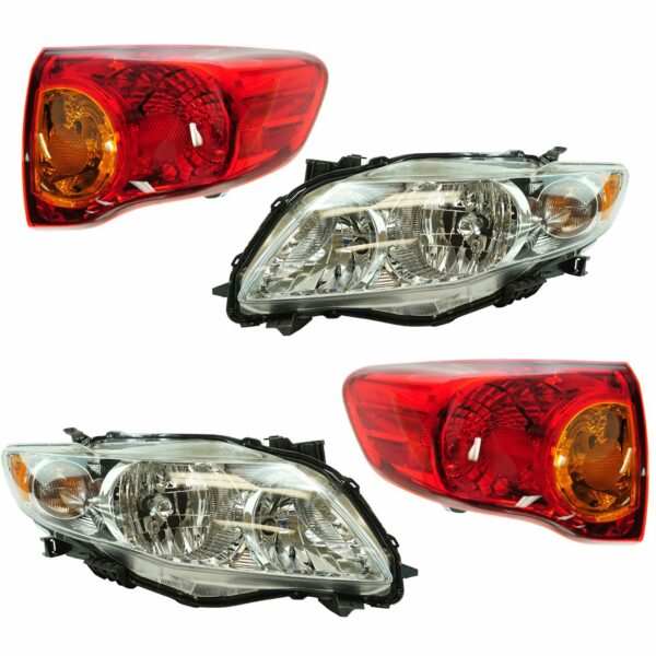 Headlight & Tail Light Lamp Kit Set of 4 for 09-10 Toyota Corolla