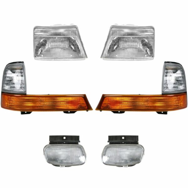Headlight Fog Lamp Parking Light 6 Piece Kit Set Compatible with 98-00 Ford Ranger Truck