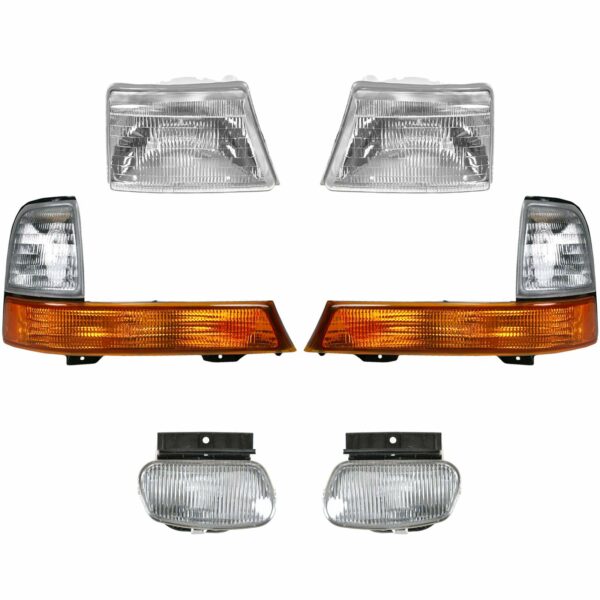 Headlight Fog Lamp Parking Light 6 Piece Kit Set Compatible with 98-00 Ford Ranger Truck