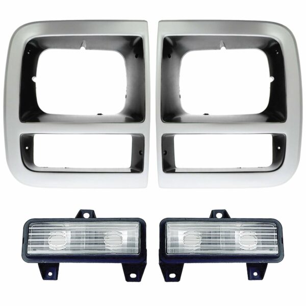 Headlight Bezel Parking Marker Light Lamp 4 Piece Kit Compatible with 92-96 Chevy GMC Van