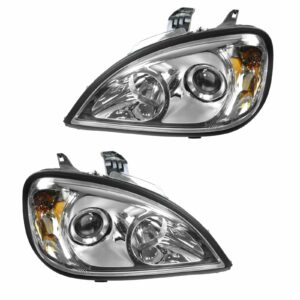 Headlight Headlamp Chrome Projector Pair Set for 96-13 Freightliner Columbia