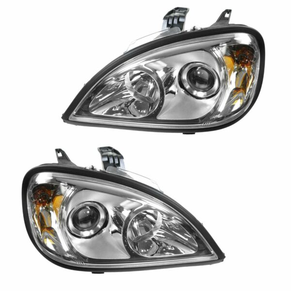Headlight Headlamp Chrome Projector Pair Set for 96-13 Freightliner Columbia