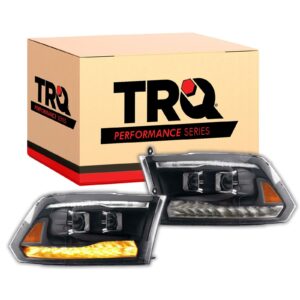 TRQ Performance Projector Headlight Set Black LED Bar for 2009-2022 Dodge Ram 1500 2500 3500 Truck