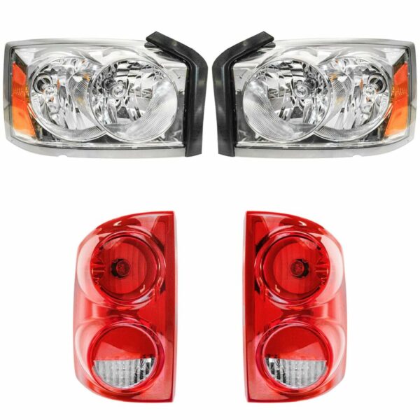Headlight Tail Light Lamp Kit Set of 4 Compatible with 05-07 Dodge Dakota Truck
