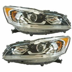 Halogen Headlight Lamp Assembly LH RH Pair for Honda Accord EX EX-L Sedan