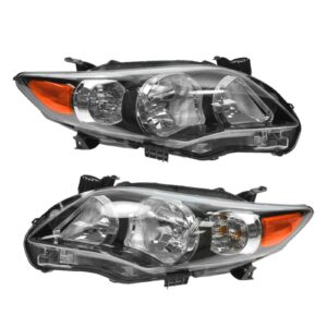 Black Housing Headlight Headlamp Pair Set of 2 for 11-13 Toyota Corolla XRS S
