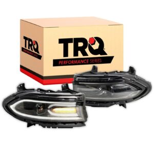 TRQ Performance Square Projector Headlight Set Black LED DRL for Dodge Charger