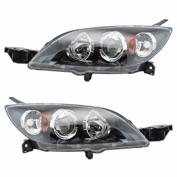 Headlights Headlamps Lights Left & Right Pair Set for 04-09 Mazda 3 Hatchback