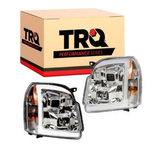 TRQ Performance Projector Headlight Set Chrome LED Bar for 07-13 GMC Yukon