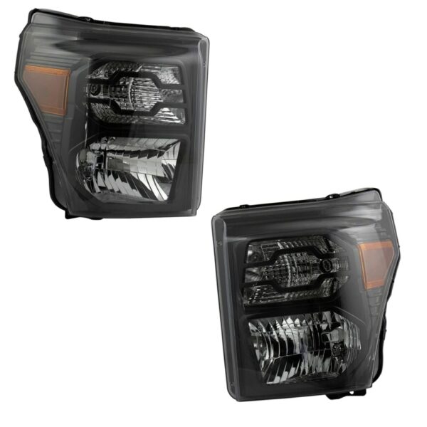 Halogen Headlight Lamp Assembly Black Housing LH RH Pair Compatible with 2011-2016 Ford F250 Super Duty / 2011-2016 Ford F350 Super Duty