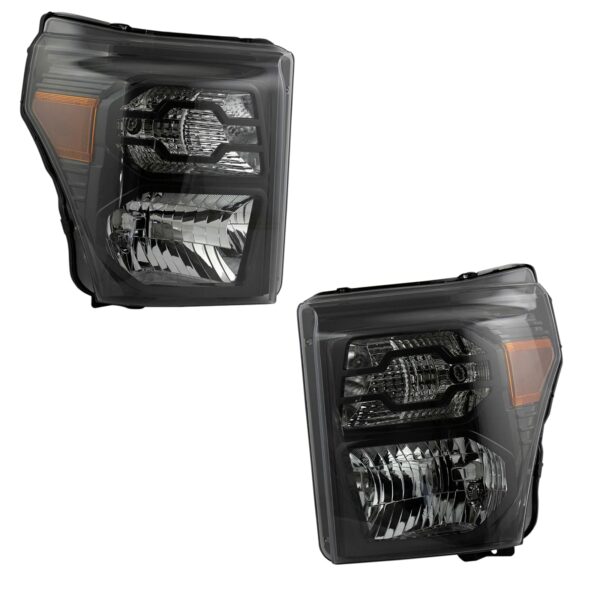 Halogen Headlight Lamp Assembly Black Housing LH RH Pair Compatible with 2011-2016 Ford F250 Super Duty / 2011-2016 Ford F350 Super Duty