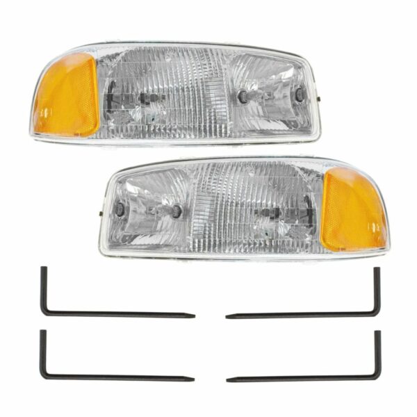 Headlights Headlamps Set & Mounting Pin for 99-07 GMC Sierra Yukon New