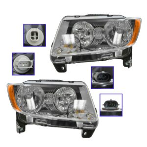 Halogen Headlight Lamp Set Pair Left LH & Right RH for 11-13 Jeep Compass