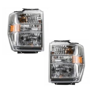 2pc Halogen Headlight Lamp Assembly Set LH & RH Sides for Ford E150 E250 E350