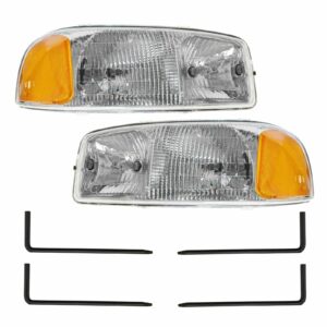 Headlights Headlamps Set & Mounting Pin Compatible with 99-07 GMC Sierra Yukon