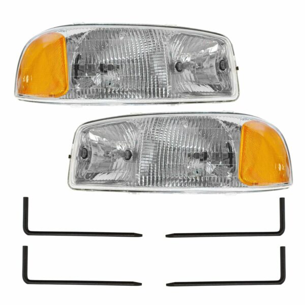 Headlights Headlamps Set & Mounting Pin Compatible with 99-07 GMC Sierra Yukon