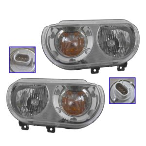 Halogen Headlight Headlamp Light Lamp Pair Set LH&RH for 08-13 Dodge Challenger
