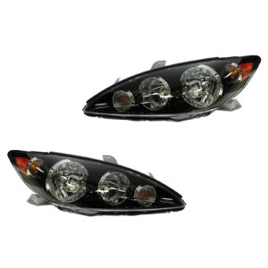 Black Headlights Headlamps Left & Right Pair Set for 05-06 Toyota Camry SE