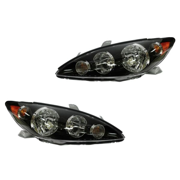 Black Headlights Headlamps Left & Right Pair Set for 05-06 Toyota Camry SE