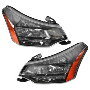 Headlights Headlamps Left & Right Pair Set for 09-11 Focus w/ Black Chrome Trim