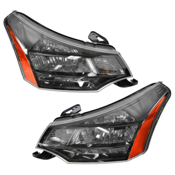 Headlights Headlamps Left & Right Pair Set for 09-11 Focus w/ Black Chrome Trim