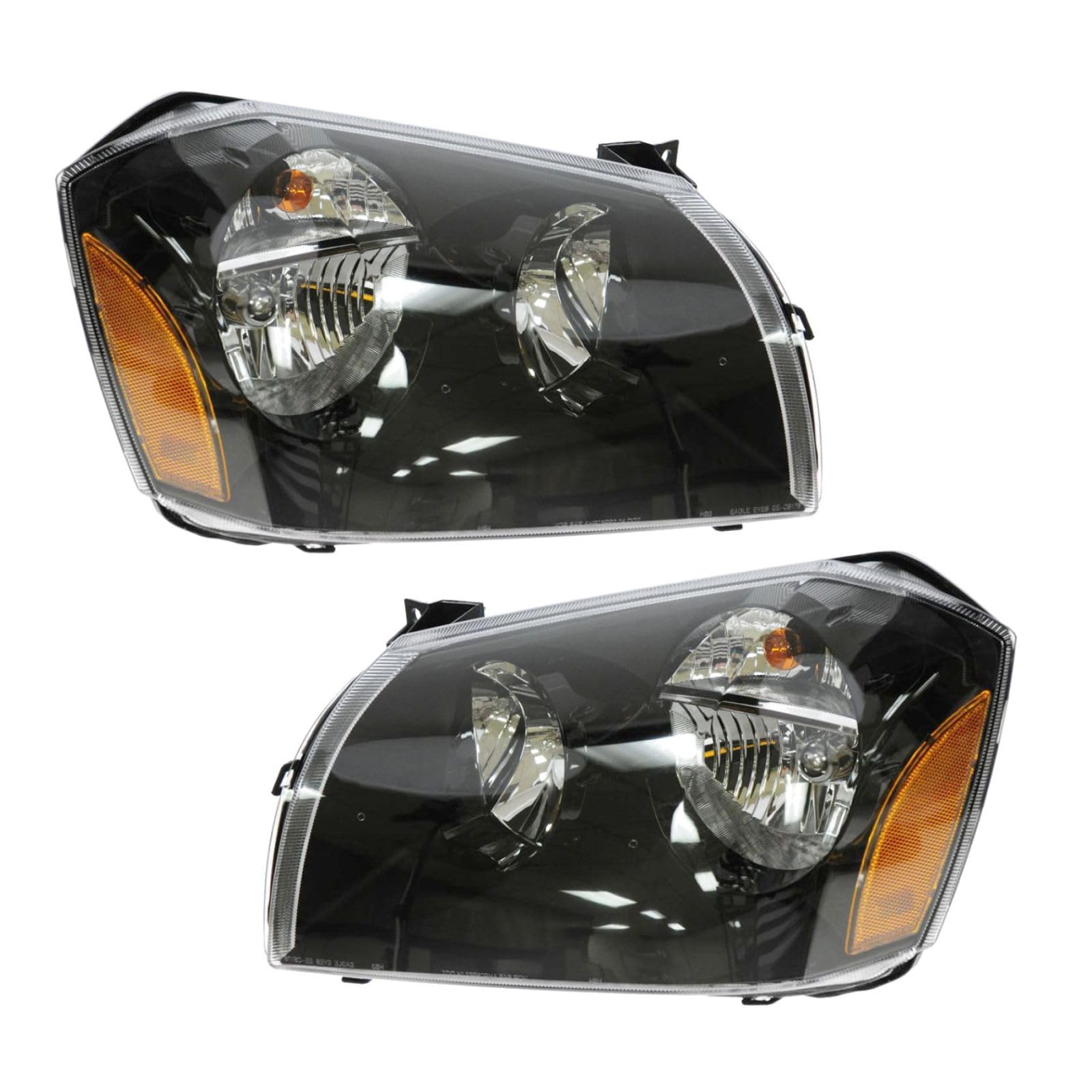 Headlights Headlamps w/ Black Bezel Left & Right Pair Set for 05-07 Dodge Magnum