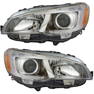 Headlight Lamp Halogen Chrome Driver Passenger Pair Set Compatible with Subaru WRX