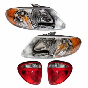Headlight Tail Light Lamp LH RH Front Rear Kit Set of 4 Compatible with Chrysler Mini Van