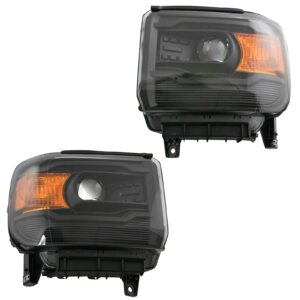 Performance Headlight Lamp Assembly Black Housing LH RH Pair Compatible with 2014-2015 GMC Sierra 1500 / 2015-2019 GMC Sierra 2500 HD / 2015-2019 GMC Sierra 3500 HD