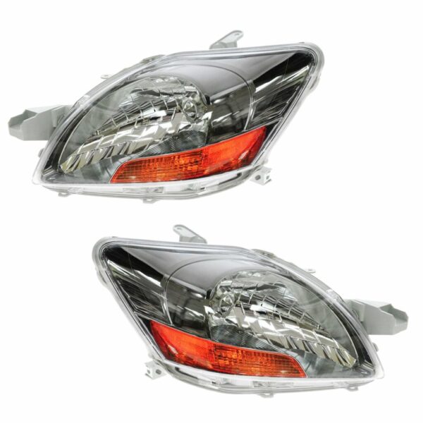 Headlights Headlamps Left & Right Pair Set for 09-11 Toyota Yaris S 4 Door Sedan