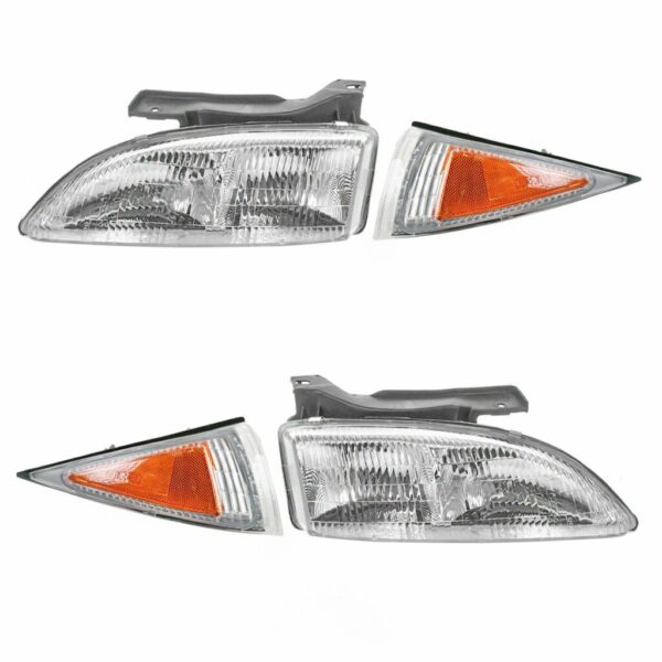 Headlight Headlamp and Corner Light Lamp Kit Set of 4 for 95-99 Chevy Cavalier