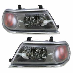 Headlights Headlamps w/ Chrome Trim LH & RH Pair Set for 00-04 Montero Sport