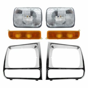 6 Piece Lighting Kit Dual Beam Headlights with Chrome Bezels & Parking Lights for Jeep Cherokee