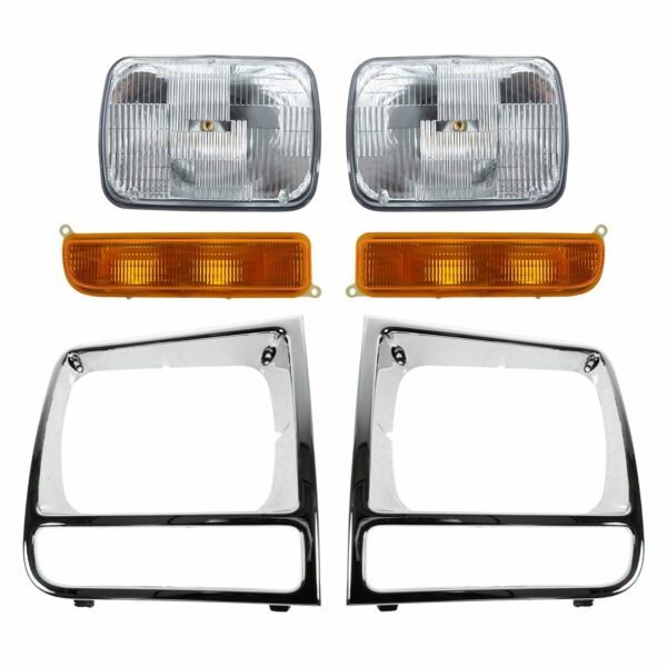 6 Piece Lighting Kit Dual Beam Headlights with Chrome Bezels & Parking Lights for Jeep Cherokee