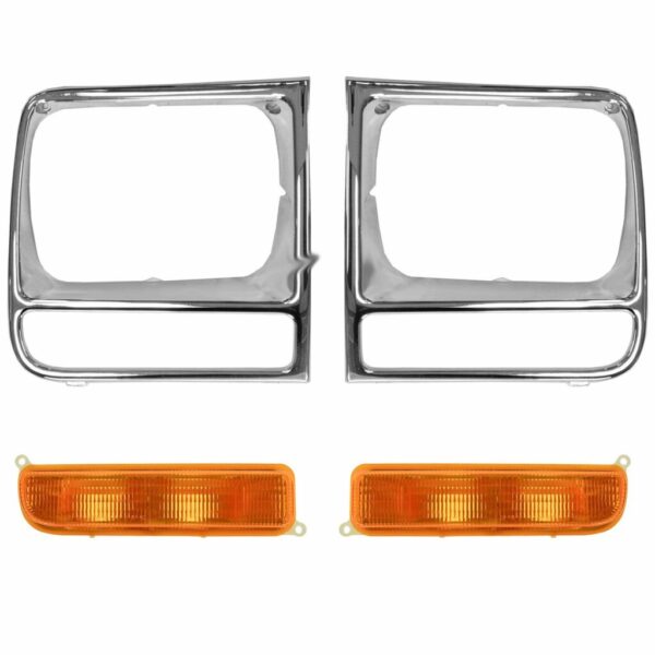 Headlight Bezel Chrome Parking Market Light Lamp kit Compatible with 97-01 Cherokee XJ
