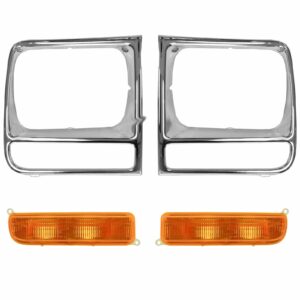Headlight Bezel Chrome Parking Market Light Lamp kit Compatible with 97-01 Cherokee XJ