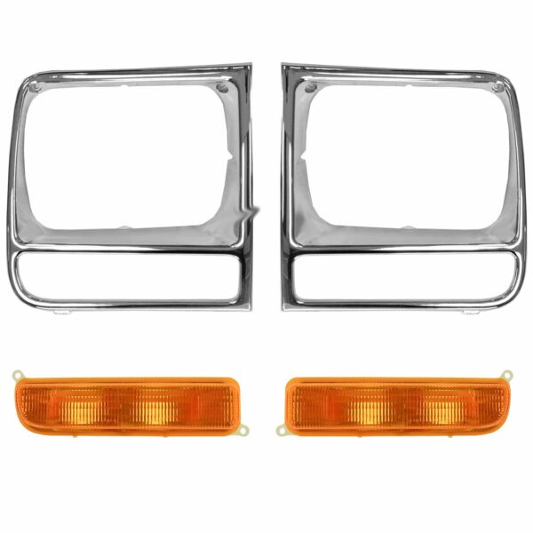 Headlight Bezel Chrome Parking Market Light Lamp kit Compatible with 97-01 Cherokee XJ