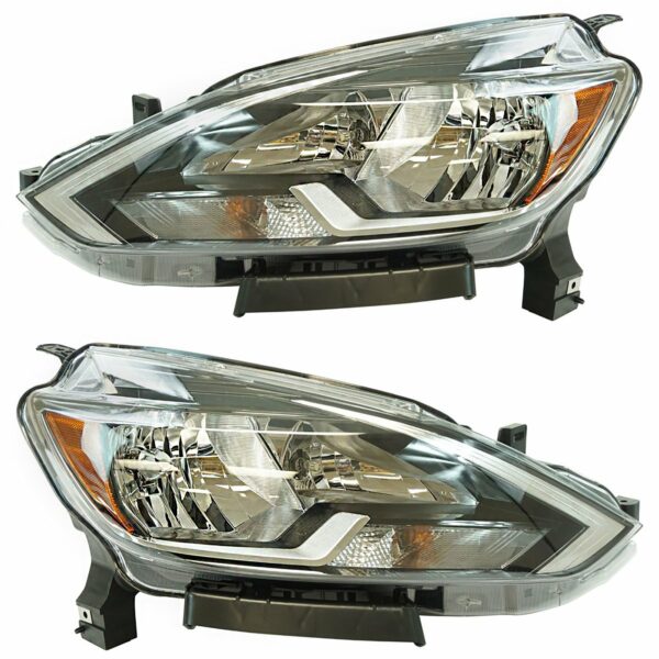 Halogen Headlight Lamp Assembly LH RH Kit Pair Compatible With Nissan Sentra