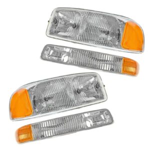 Headlight Headlamp & Corner Parking Lights Set Kit for GMC Sierra Truck Yukon