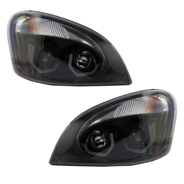 Black LED Performance Halogen Headlight Lamp Set Compatible with Freightliner Cascadia
