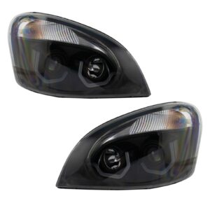 Black LED Performance Halogen Headlight Lamp Set Compatible with Freightliner Cascadia